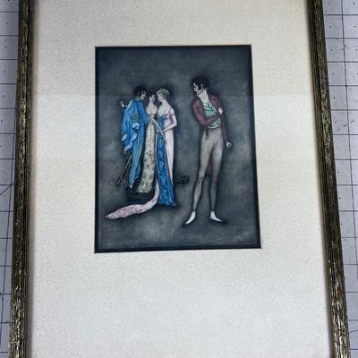 Antique Etching French Nobility(?) Signed