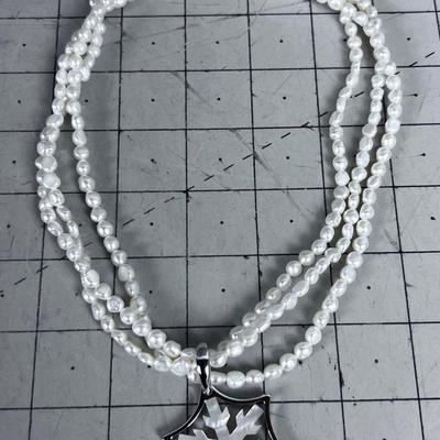 HONORA Fresh Water White Pearl Necklace with Snowflake Pendant