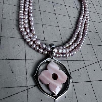 HONORA PINK Fresh Water Pink  Pearl Necklace with Flower Pendant