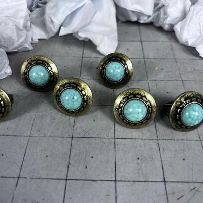 47 Bronze Color Rings with a faux Turquoise - It's your Lucky Day! 