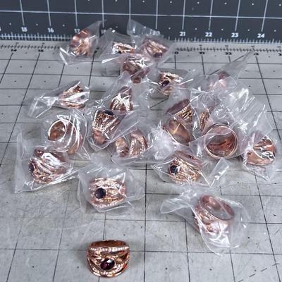 21 Rose Gold Color Rings, with Faux Jewels  