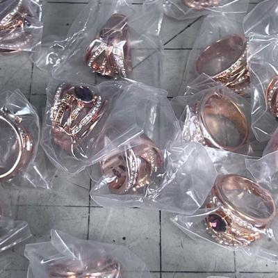 21 Rose Gold Color Rings, with Faux Jewels  