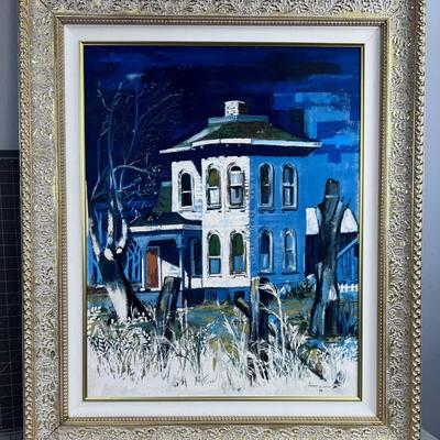 HOUSE Acrylic on Canvas Board by Toaby Burton Dated 1968 In a Lovely Frame