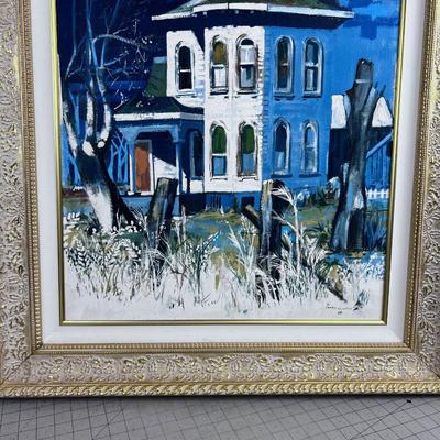 HOUSE Acrylic on Canvas Board by Toaby Burton Dated 1968 In a Lovely Frame
