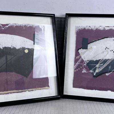 Pair of Abstracts Post Modern "Fans" on Artist made Paper