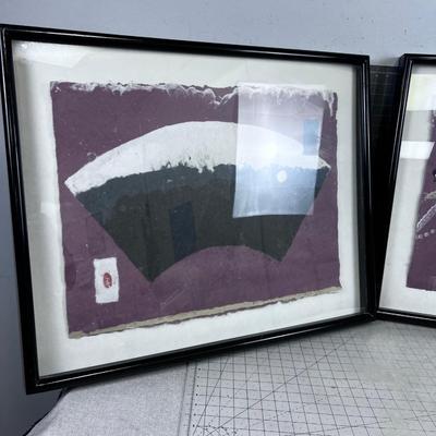 Pair of Abstracts Post Modern "Fans" on Artist made Paper