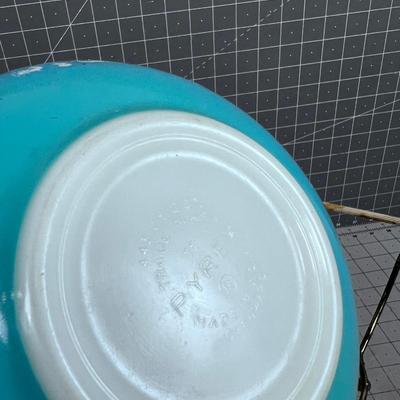 AWESOME! Blue 1957 Embroidery PYREX With Cradle. OLD! 
