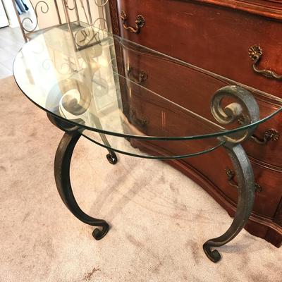 Lot #86 contemporary Tempered Glass Demi-Lune Table