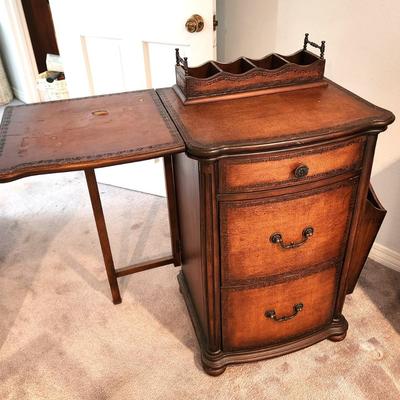 Lot #89 Contemporary Gateleg Desk/Filing Cabinet - 3 drawers - Antique look