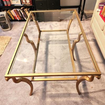 Lot #91 Contemporary Tempered Glass/Brass Coffee Table