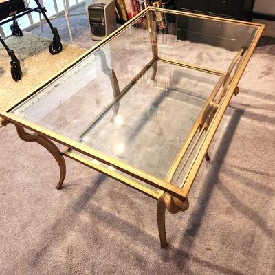 Lot #91 Contemporary Tempered Glass/Brass Coffee Table