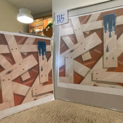 H5-Foam Board and framed abstract Blue wood drip