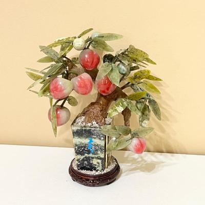 14” Peach Jade & Multi Stone Bonsai Tree