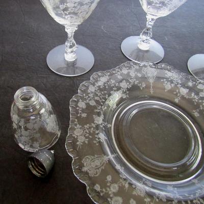 Cambridge Glass Co Rosepoint Pattern Glassware Lot