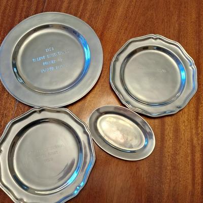 4 pc Pewter plate Engraved