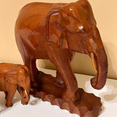 15” Solid Wood Mother & Twins Elephant Trio