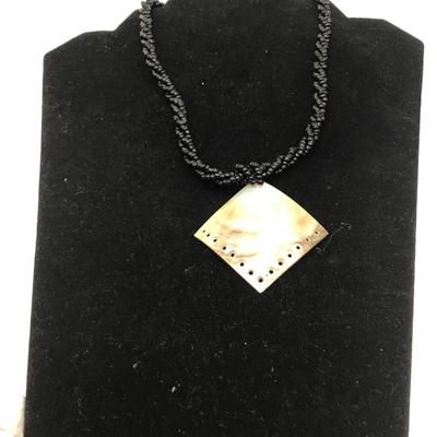 Shell Pendant black beaded necklace