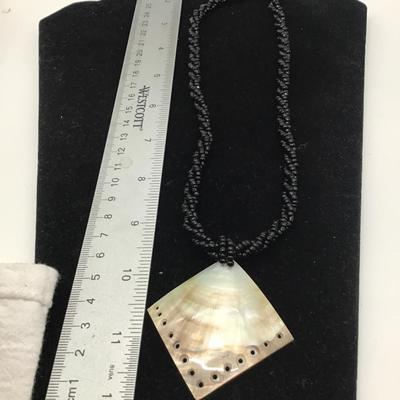 Shell Pendant black beaded necklace