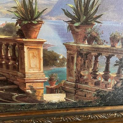Framed Wall Art Landscape Lithograph of a Mediterranean Villa 36 x 48 inches