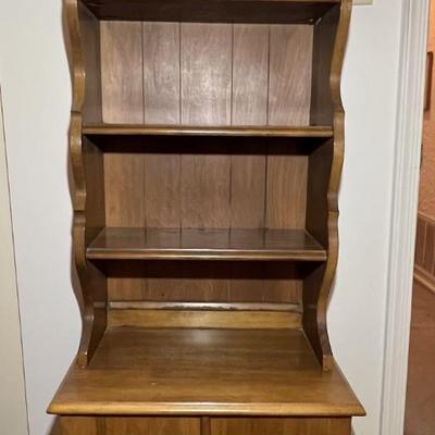 Mid-Century Wooden Bookcase with Storage 59-1/4" Tall & 20-1/2" 3-Shelves and Lower Cabinet in VG Preowned Condition as...