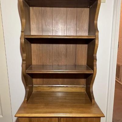 Mid-Century Wooden Bookcase with Storage 59-1/4" Tall & 20-1/2" 3-Shelves and Lower Cabinet in VG Preowned Condition as...