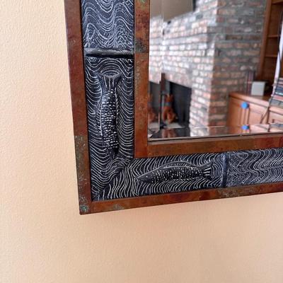 Matching Mirror & Lamp ~ Patina’d Copper & Resin Fish Theme