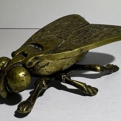 Vintage Brass Fly Trinket Box Lidded Ashtray Made in England in Good Preowned Condition.