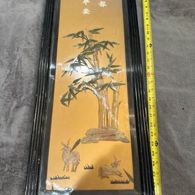 Lot of 2 Japanese framed 30x10x3 stone art Jade included