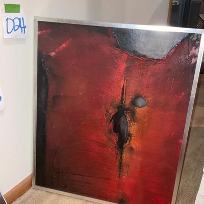 O24-framed abstract red canvas painting