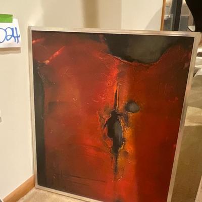 O24-framed abstract red canvas painting