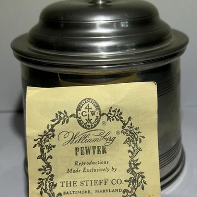Vintage Stieff Paul Revere Pewter Reproduction Covered Bowl 5" Tall in Good Preowned Condition.