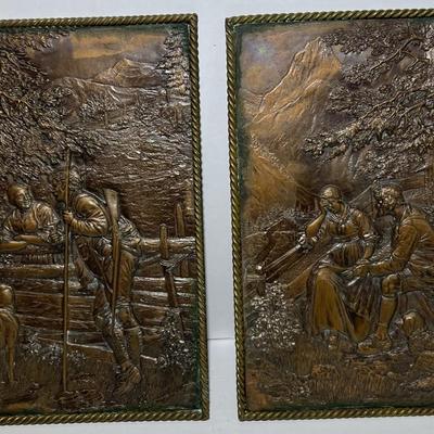 2-Vintage/Antique Copper Plate Pictures 6.25" x 8.25" Preowned from an Estate as Pictured.