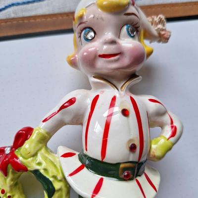 2 Rare Vintage Kreiss Ceramic Christmas Elf Figure Jewel Eyes