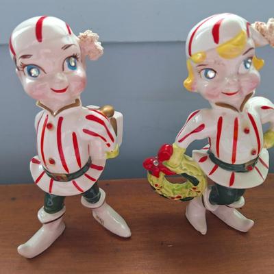 2 Rare Vintage Kreiss Ceramic Christmas Elf Figure Jewel Eyes