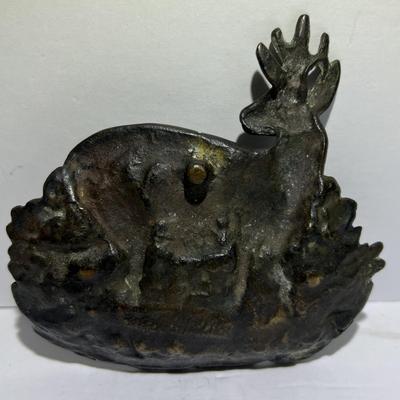 Antique Bronze Casted Decor or Ashtray 4-3/4" x 4-3/4" in Good Preowned Condition.