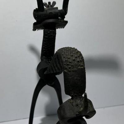 Vintage Artisan Metal Artwork Deer Sculpture Figurine Made with Sheers, Files, Pliers, Etc. 12" Tall.