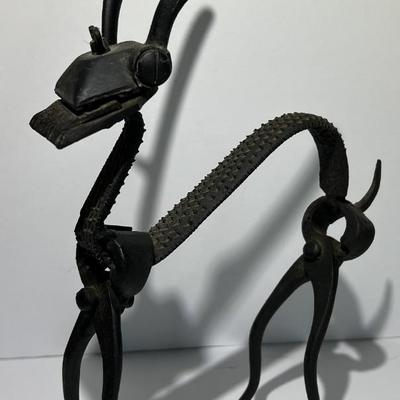 Vintage Artisan Metal Artwork Deer Sculpture Figurine Made with Sheers, Files, Pliers, Etc. 12" Tall.