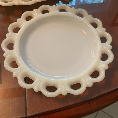 Vintage Open-Lace Milk Glass Snack Plates and Serving Plate