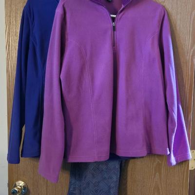 (2) Pull Over Fleece Tops & (1) Multicolored Active Tights