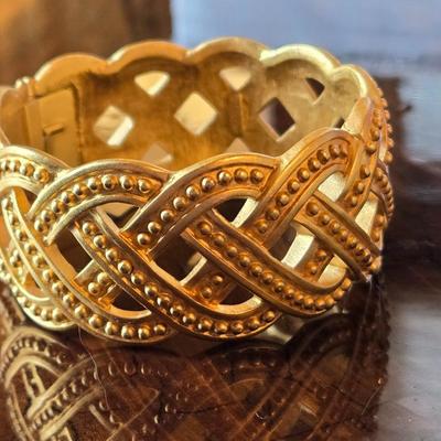 Hinged Gold Tone Woven Bracelet