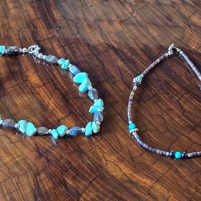 (2) Turquoise & a Heishi Ankel Bracelets