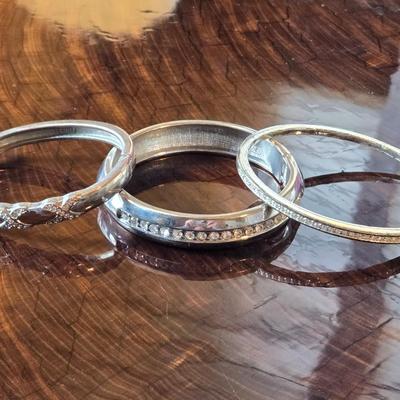 (3) Bangle Style Bracelets with Crystal Accents