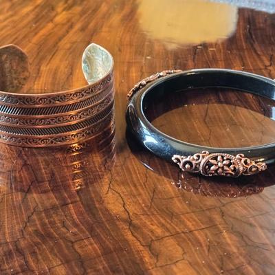Copper Cuff and Black Bangle with Copper Bracelets