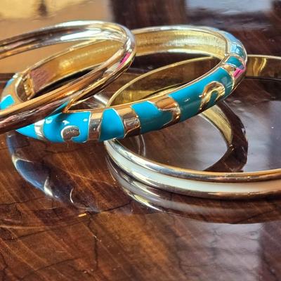 Gold Tone & Enamel Bangle Style Bracelets
