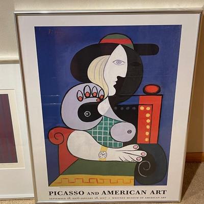 E13-Framed Picasso exhibit poster, and” “flag for marcusframed Picasso exhibit poster and flag for Marcuse” signed