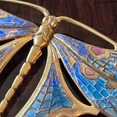 Gold Tone & Enamel Dragonfly Necklace & Gold Tone Hinged Bangle