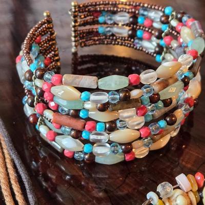 Multicolored Beaded Necklace and (2) Bracelets