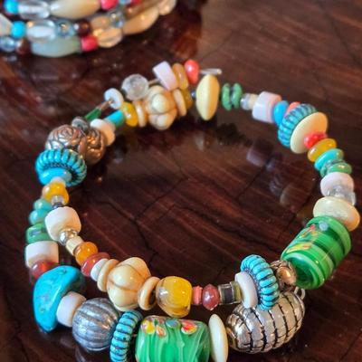 Multicolored Beaded Necklace and (2) Bracelets