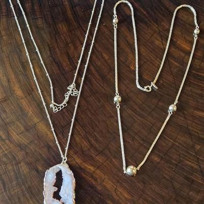 Gold Tone Necklaces - (1) with Light Orange Geode Slice
