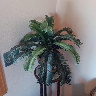 2 TIER MARBLE PLANT STAND WITH FAUX PLANT